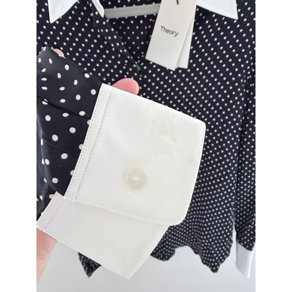 NWT Theory Contrast Straight Shirt in Polka Dot Crepe-Size M - Picture 7 of 8